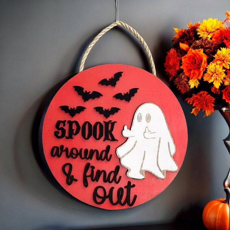 🔥Last Day 50% OFF-👻Spook Around and Find Out Halloween Doorhanger