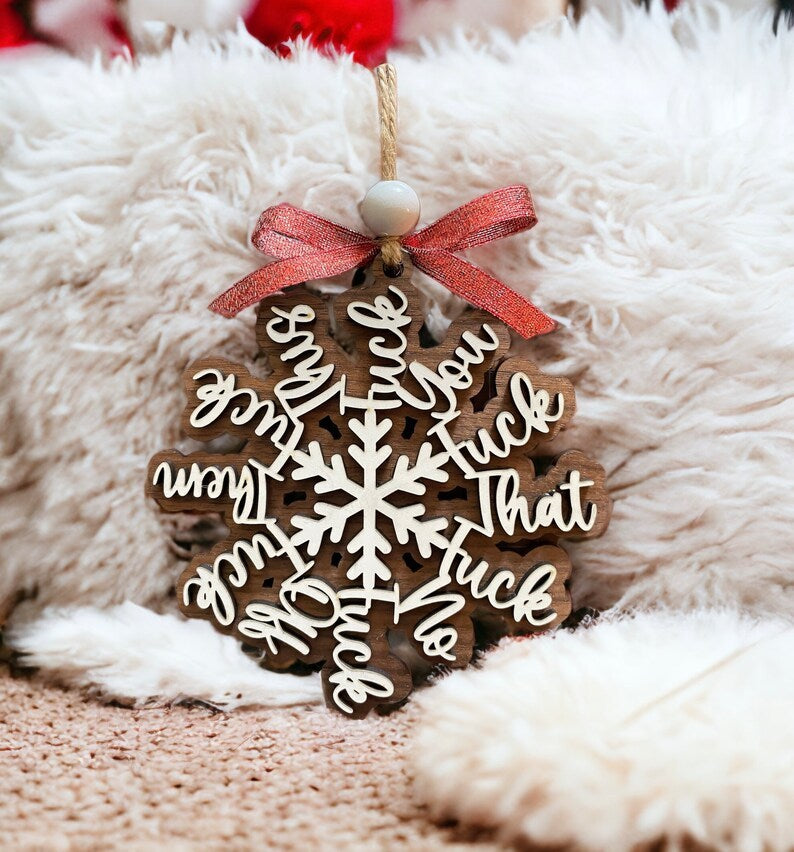 🤣Funny Swear Words Snowflake❄️ Wooden Ornament