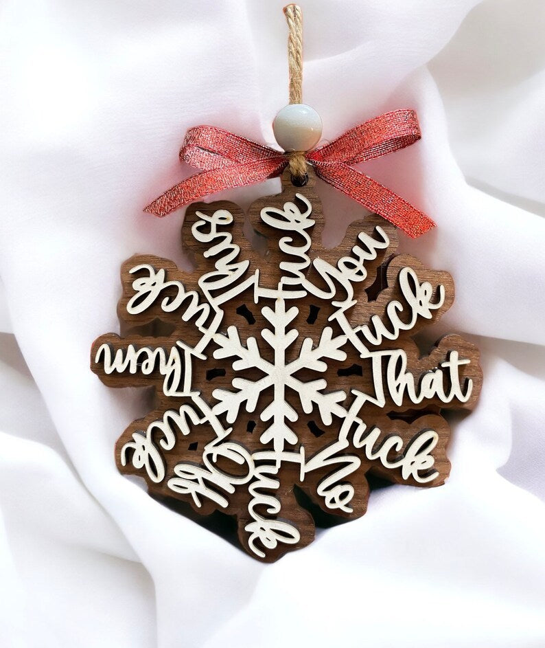 🤣Funny Swear Words Snowflake❄️ Wooden Ornament
