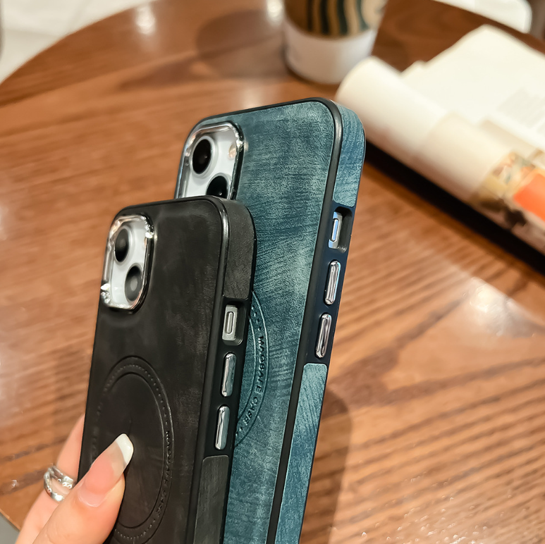 Electroplated Leather Phone Case - Magnetic Charging Compatible