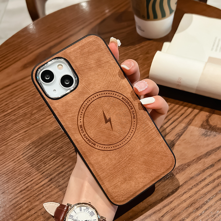 Electroplated Leather Phone Case - Magnetic Charging Compatible