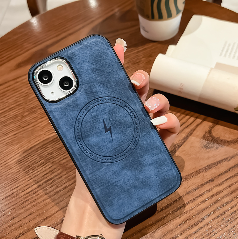 Electroplated Leather Phone Case - Magnetic Charging Compatible