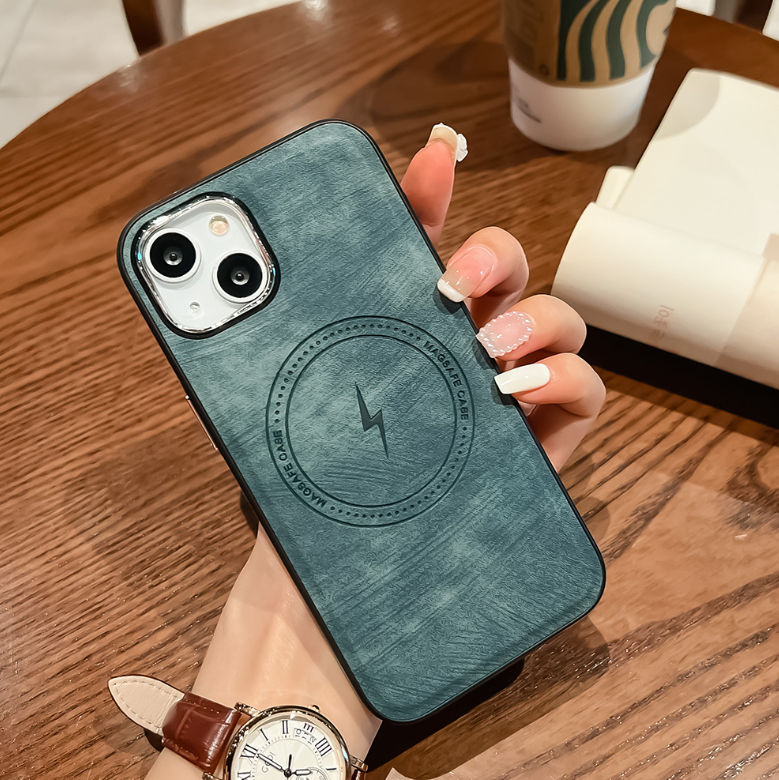 Electroplated Leather Phone Case - Magnetic Charging Compatible