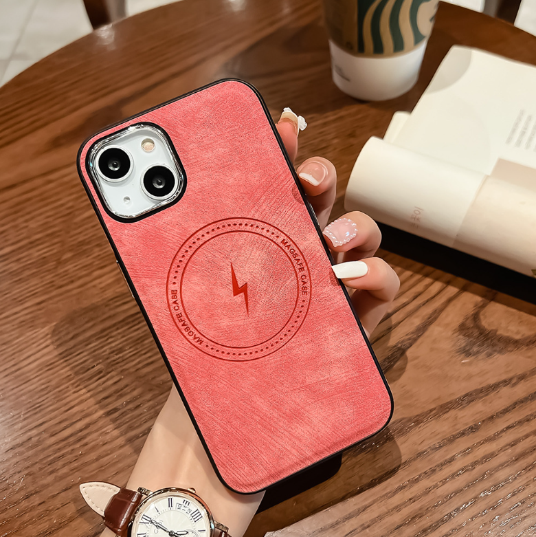 Electroplated Leather Phone Case - Magnetic Charging Compatible