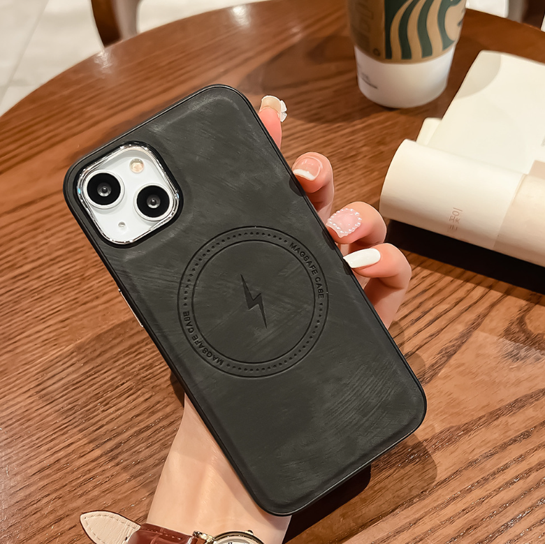 Electroplated Leather Phone Case - Magnetic Charging Compatible