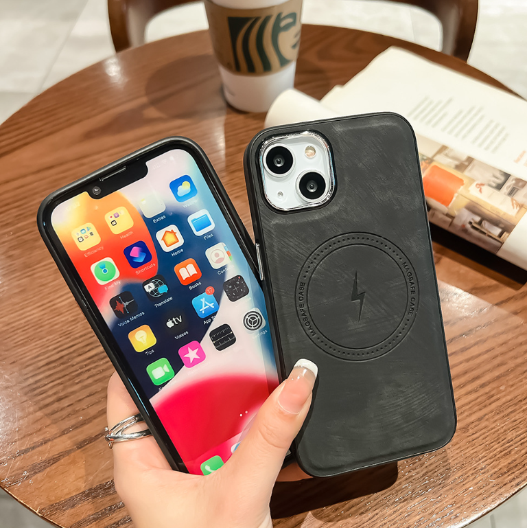 Electroplated Leather Phone Case - Magnetic Charging Compatible