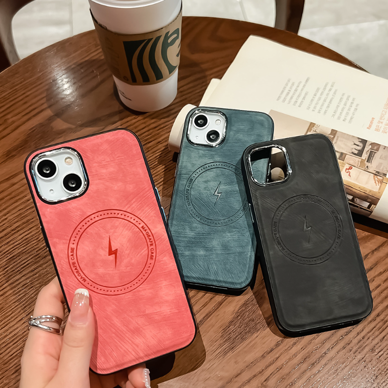 Electroplated Leather Phone Case - Magnetic Charging Compatible