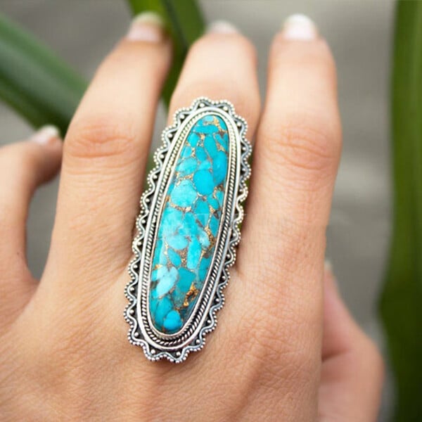 🔥🎁Sterling Silver Vintage Boho Turquoise Ring