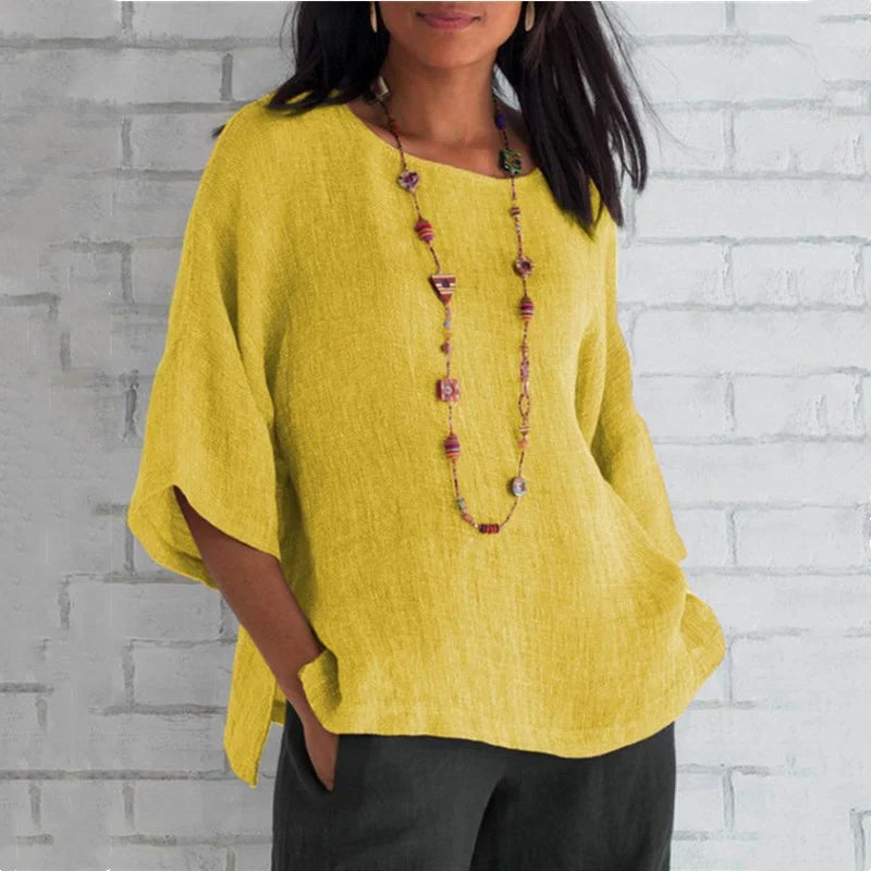š„Spring 2024 fashion solid color cotton linen top