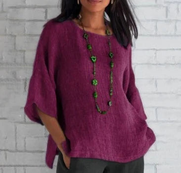 š„Spring 2024 fashion solid color cotton linen top