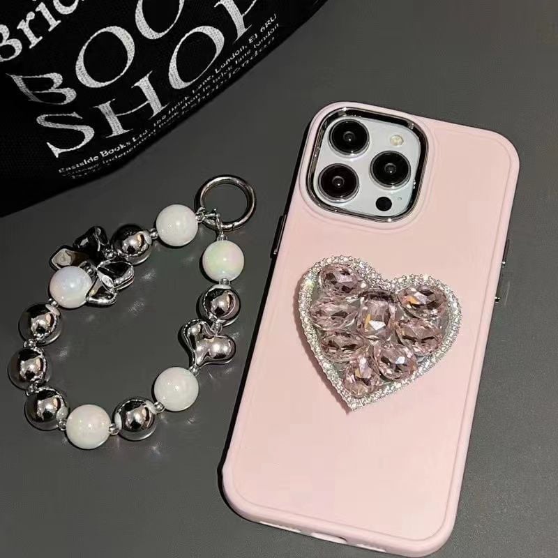 Heart Rhinestone Stand Bracelet Case Cover For iPhone