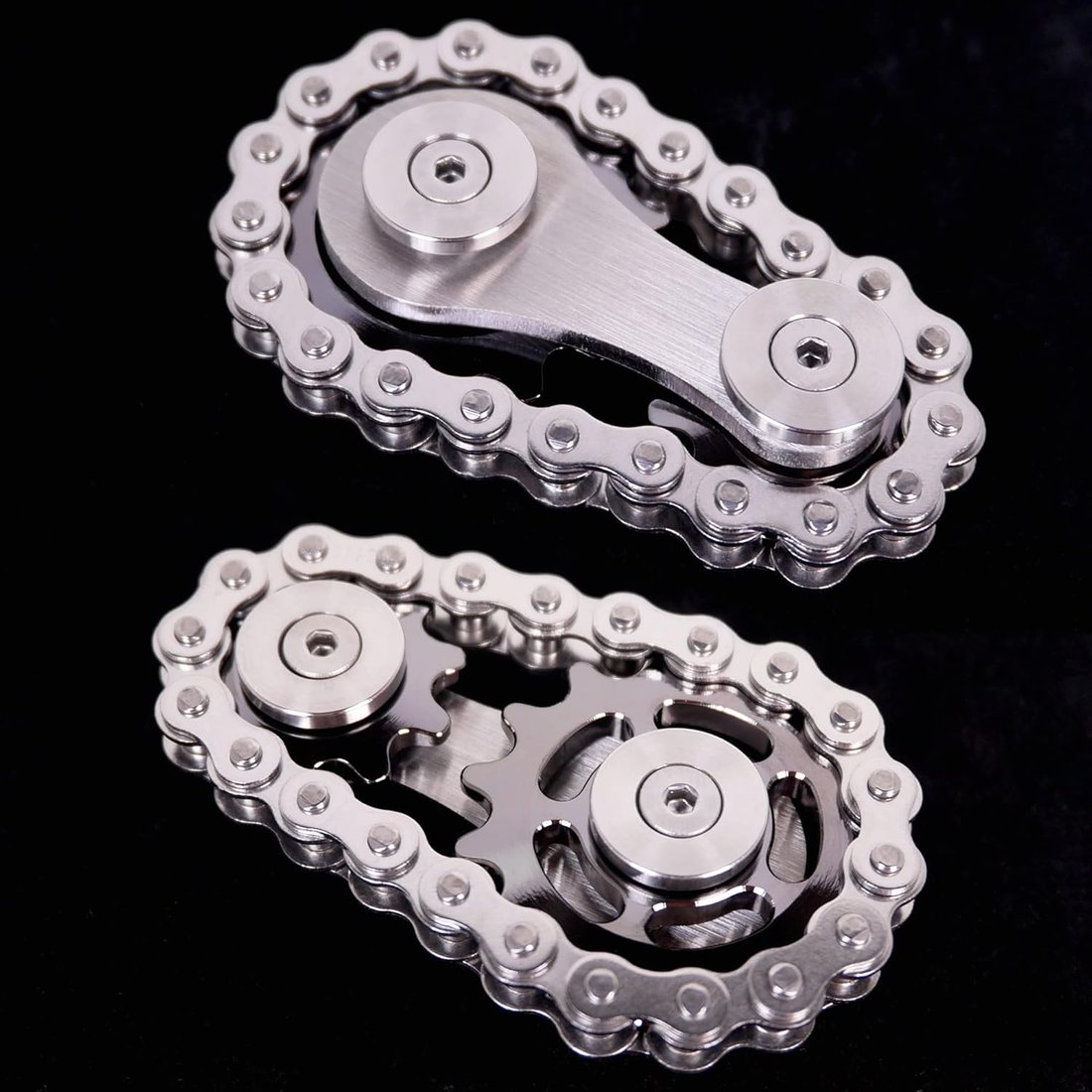 Fidget Spinner, Linkage Bike Chain Spinner Design 2 Gears Figity Spin Finger Games
