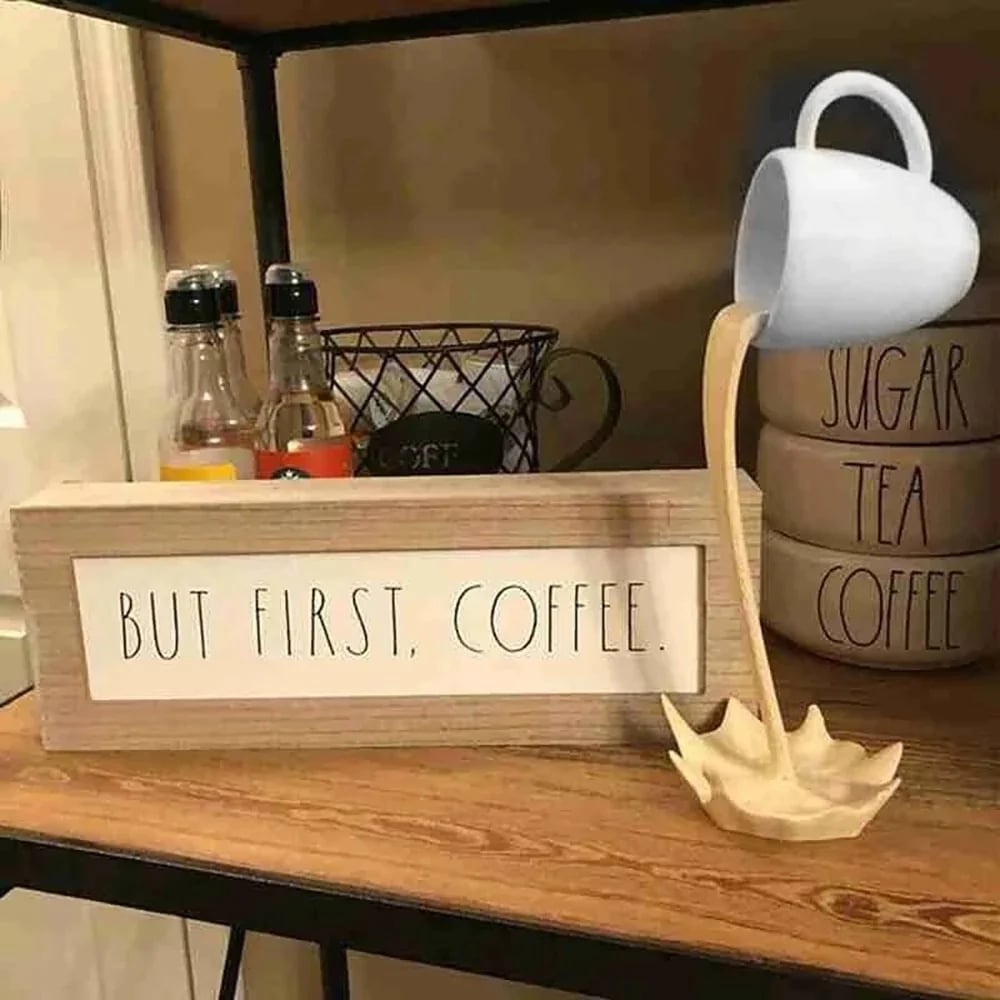 Magic Floating Spilling Coffee Cup Statue