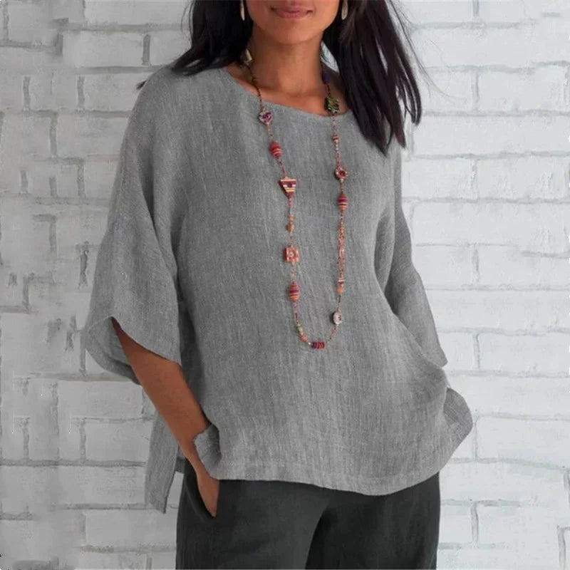 š„Spring 2024 fashion solid color cotton linen top