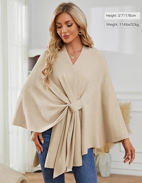 🔥Last 4 hours 57% OFF -Elegant Shawl Wraps Soft Open Front Poncho Sweater