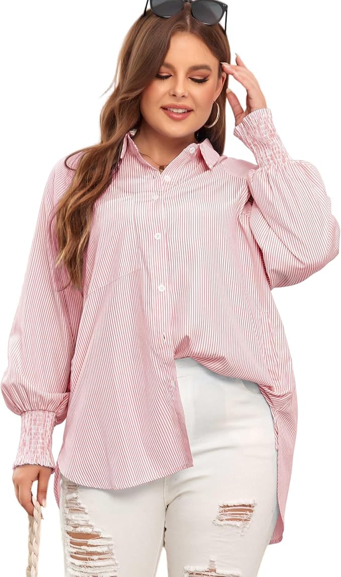 Mid-length shirt with striped lapel and oversized drawdown sleeves