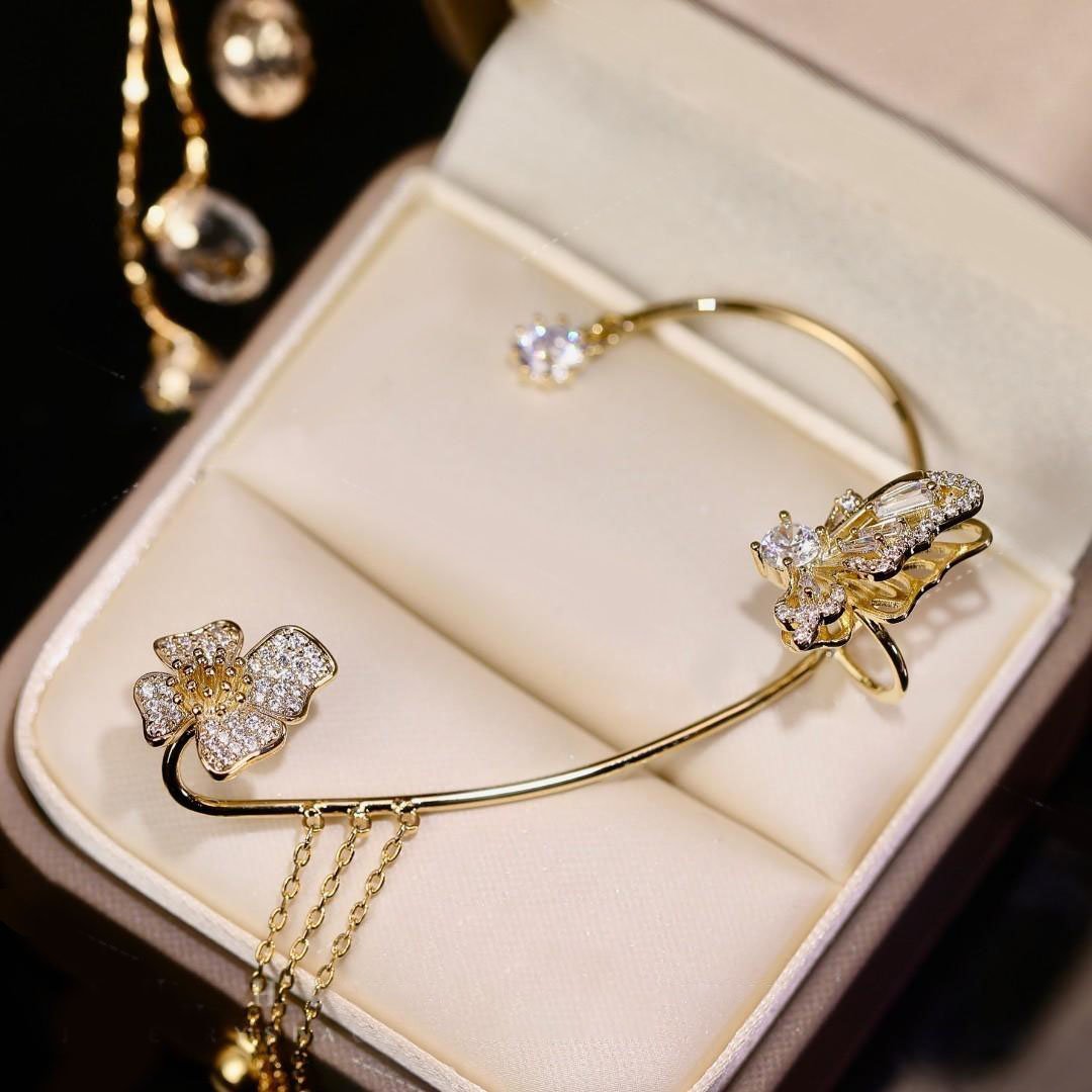 🔥🎁2024-Hot Sale🎁Butterfly Flower Tassel Shiny Zircon Earrings