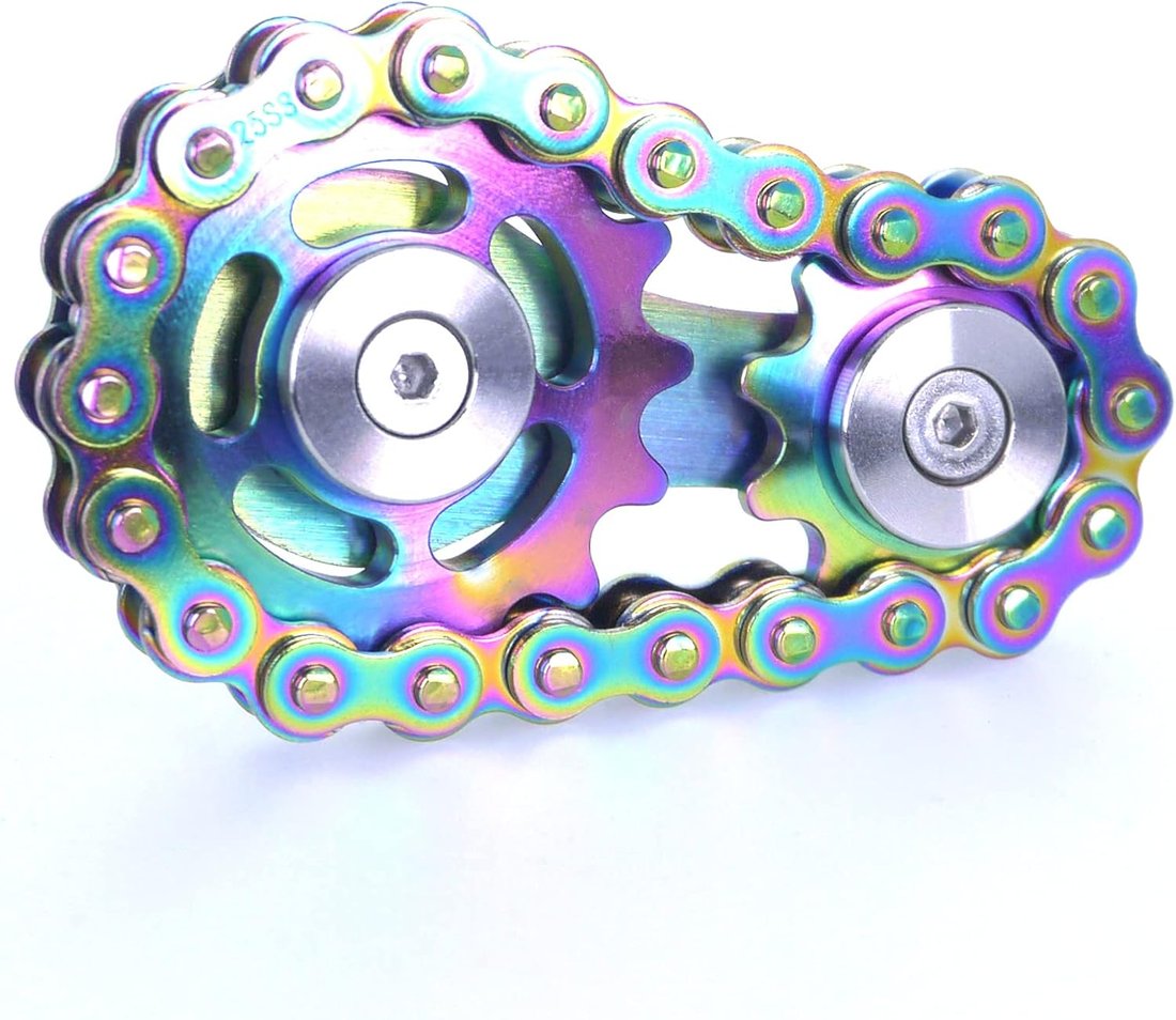 Fidget Spinner, Linkage Bike Chain Spinner Design 2 Gears Figity Spin Finger Games
