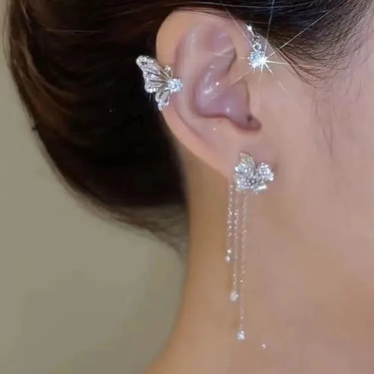 🔥🎁2024-Hot Sale🎁Butterfly Flower Tassel Shiny Zircon Earrings