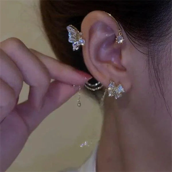 🔥🎁2024-Hot Sale🎁Butterfly Flower Tassel Shiny Zircon Earrings