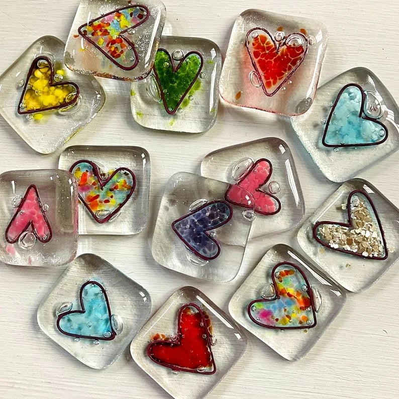 💝Fused Glass Heart Pocket Token