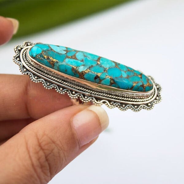 🔥🎁Sterling Silver Vintage Boho Turquoise Ring