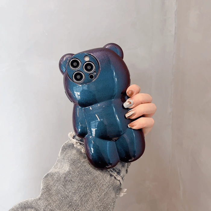 Cute 3D Glitter Shockproof Bear & Solid Color Case for iPhone