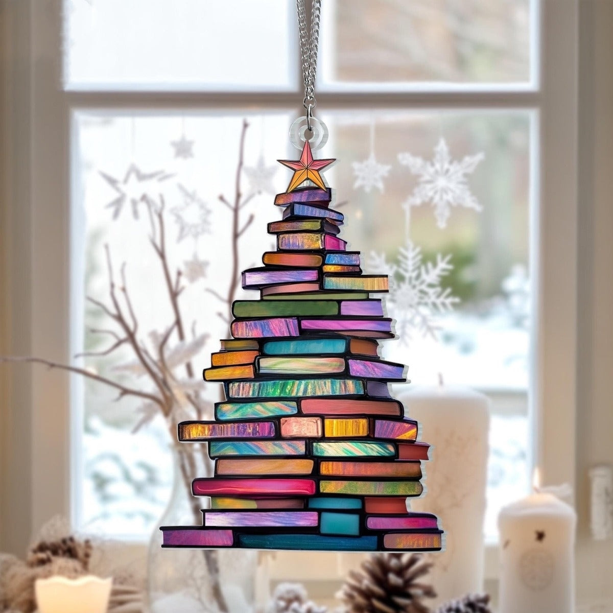 🔥LAST DAY 50% OFF - 🎄📚✨Christmas Book Tree Suncatcher Ornament