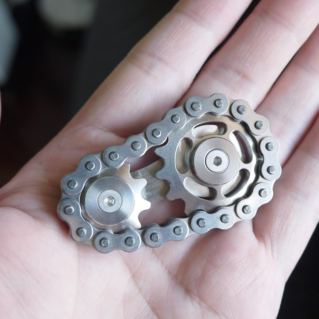 Fidget Spinner, Linkage Bike Chain Spinner Design 2 Gears Figity Spin Finger Games