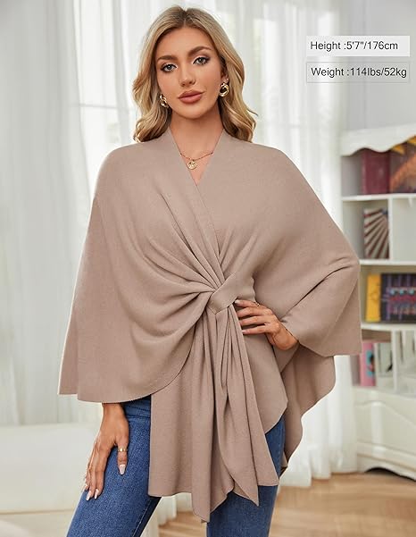 🔥Last 4 hours 57% OFF -Elegant Shawl Wraps Soft Open Front Poncho Sweater