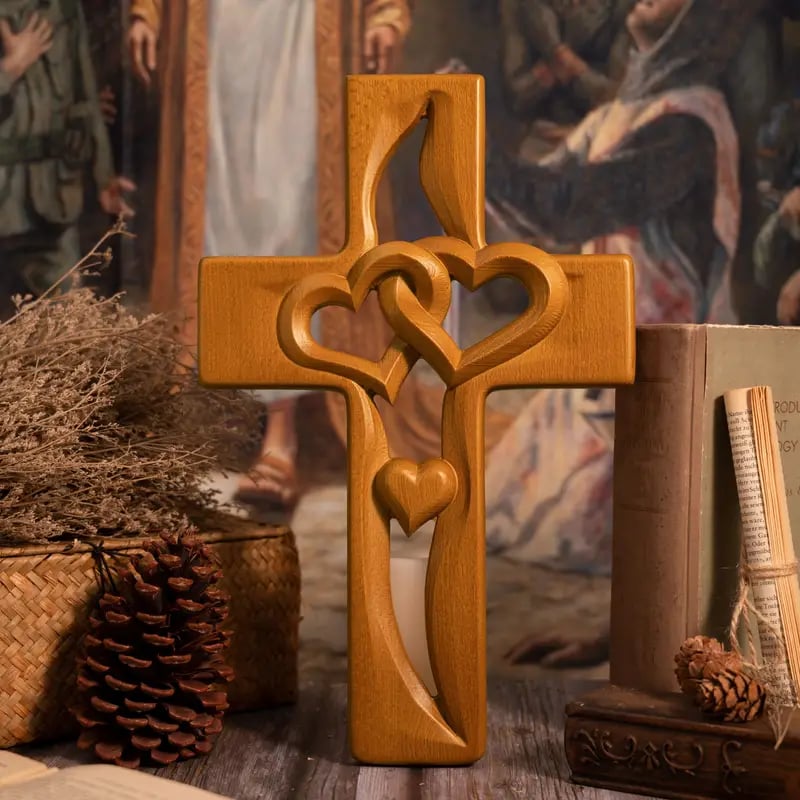 🔥Last Day Sale 49% OFF-❤️Intertwined Hearts Wooden Cross (Limited Handmade 100pcs)