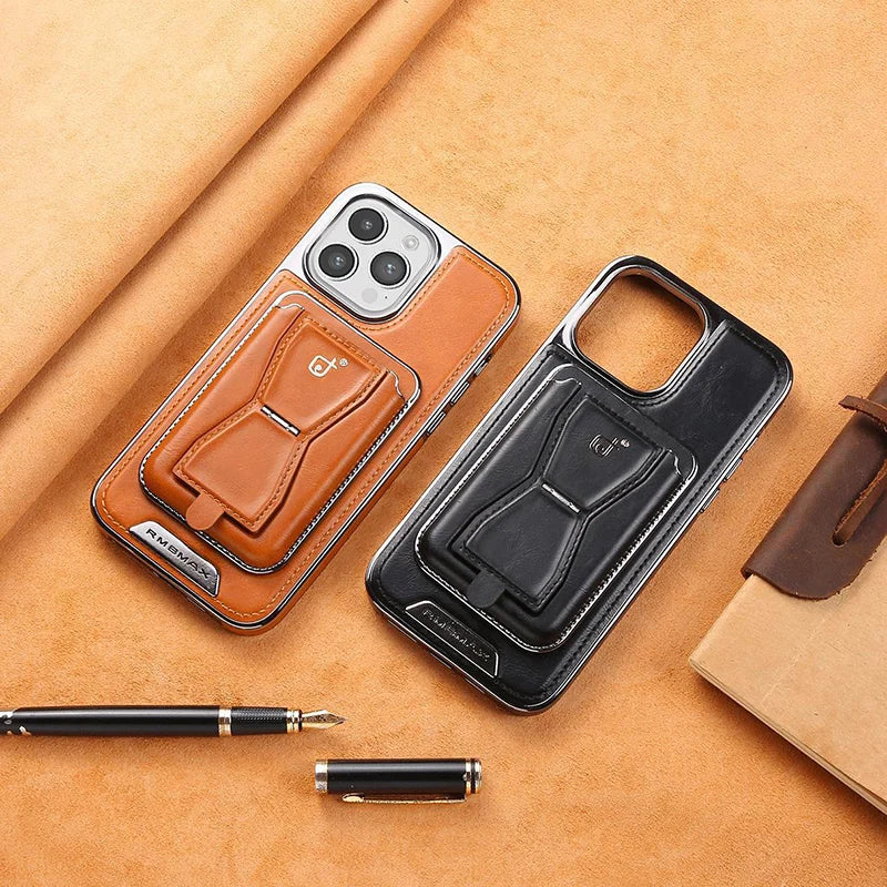 Luxury leather iPhone case with removable magnetic tape