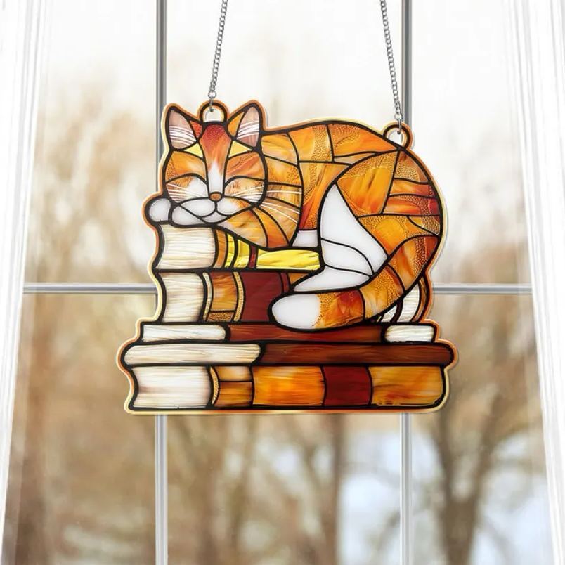 π2024 Christmas Gift 50% Off--Acrylic Cat Book Suncatcher Ornament