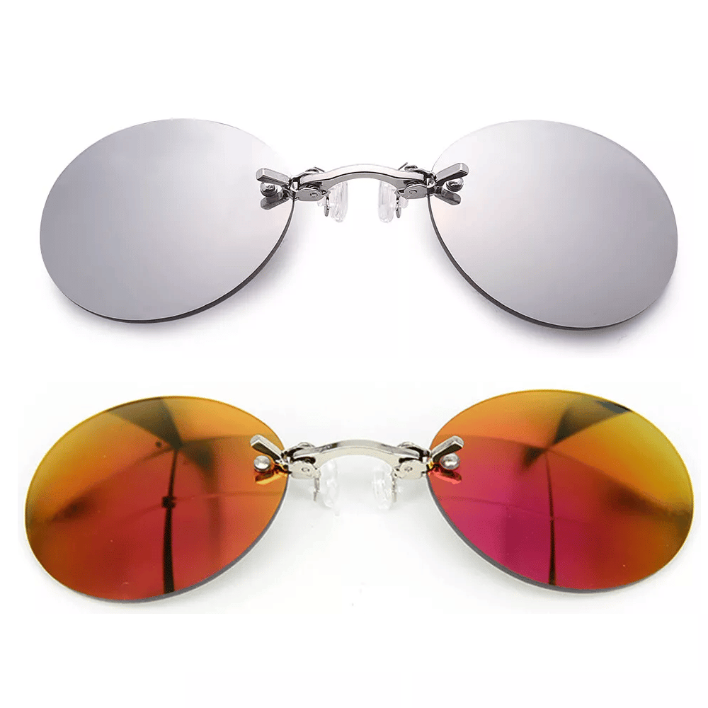 Ultralight Rimless Retro Round Clip On Nose Sunglasses