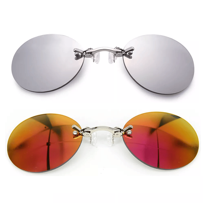 Ultralight Rimless Retro Round Clip On Nose Sunglasses