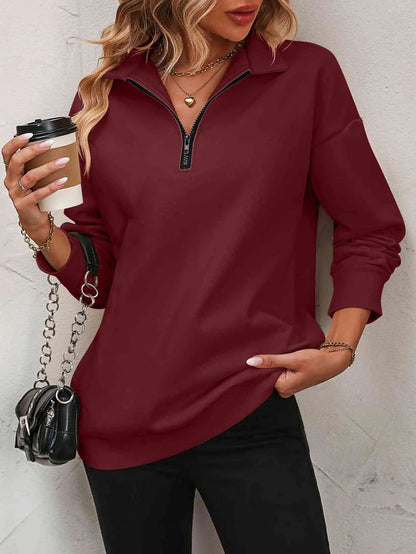 ⏰Hot Sale-Womens Zip-Up Dropped Shoulder Sweatshirt
