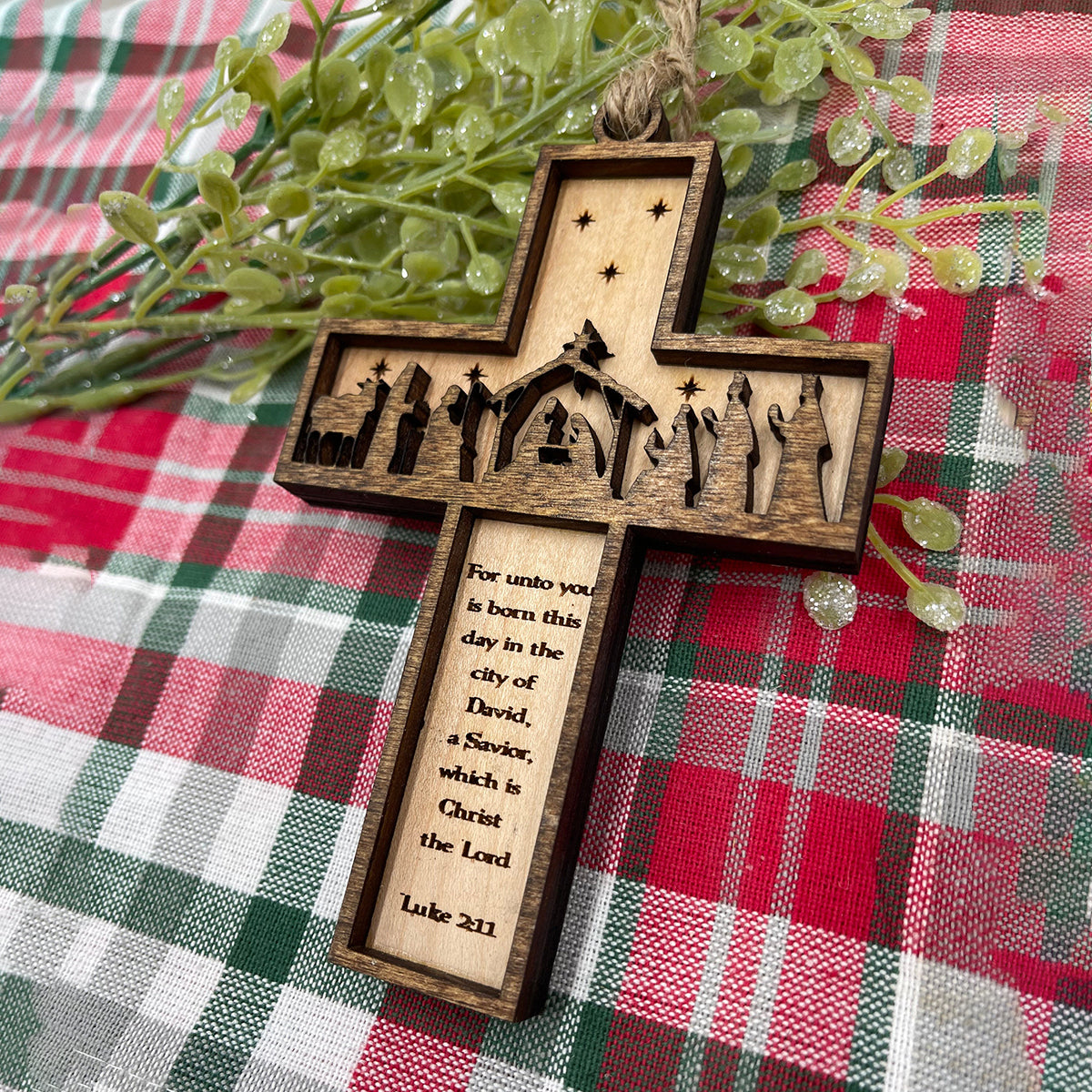 Nativity Cross Scripture Ornament - Religious Luke 2:11