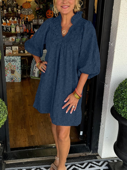 Women's Puff Sleeve Leaf Print Dress