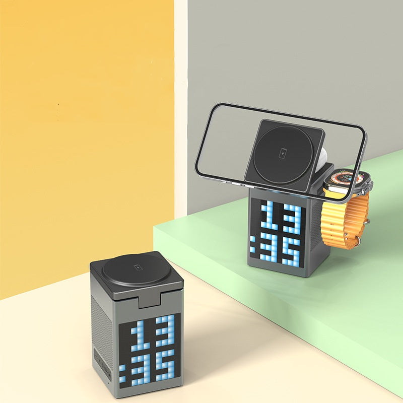 Versatile 6-in-1 Wireless Charger – Clock, Speaker & More!