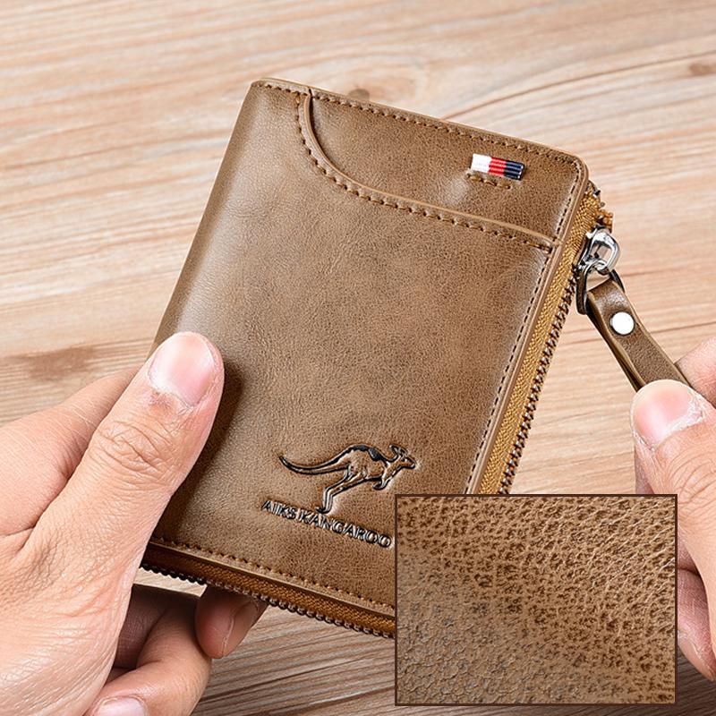 Men Wallet Zipper Genuine Leather Purse