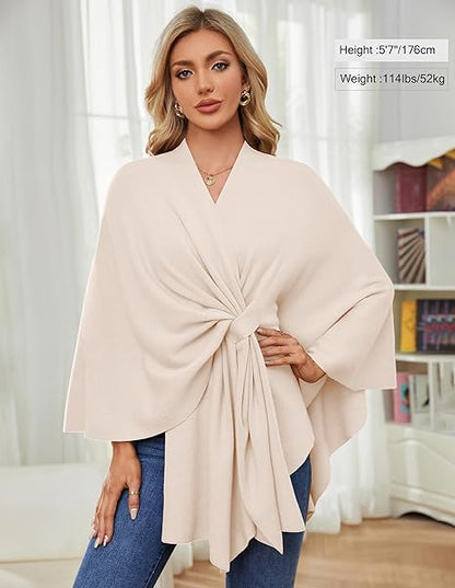 🔥Last 4 hours 57% OFF -Elegant Shawl Wraps Soft Open Front Poncho Sweater