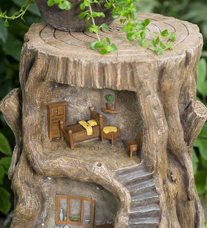 Two-Story Fully-Furnished Solar Lighted Fairy House in a Stump （Free Shipping）