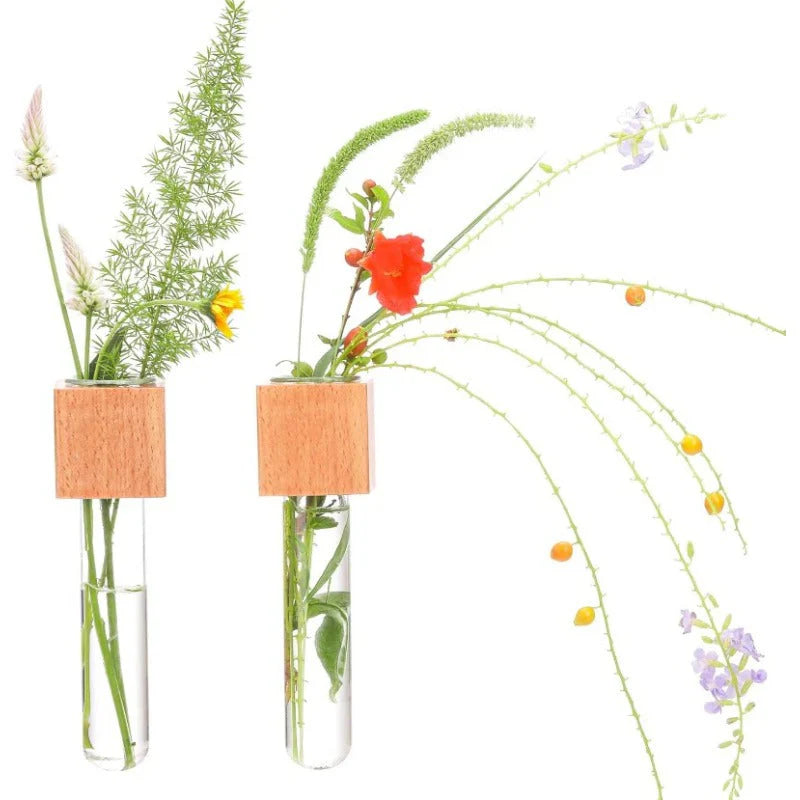 Magnetic Mini Vase – Wood & Glass Wall-Mount Decor for Flowers & Cuttings