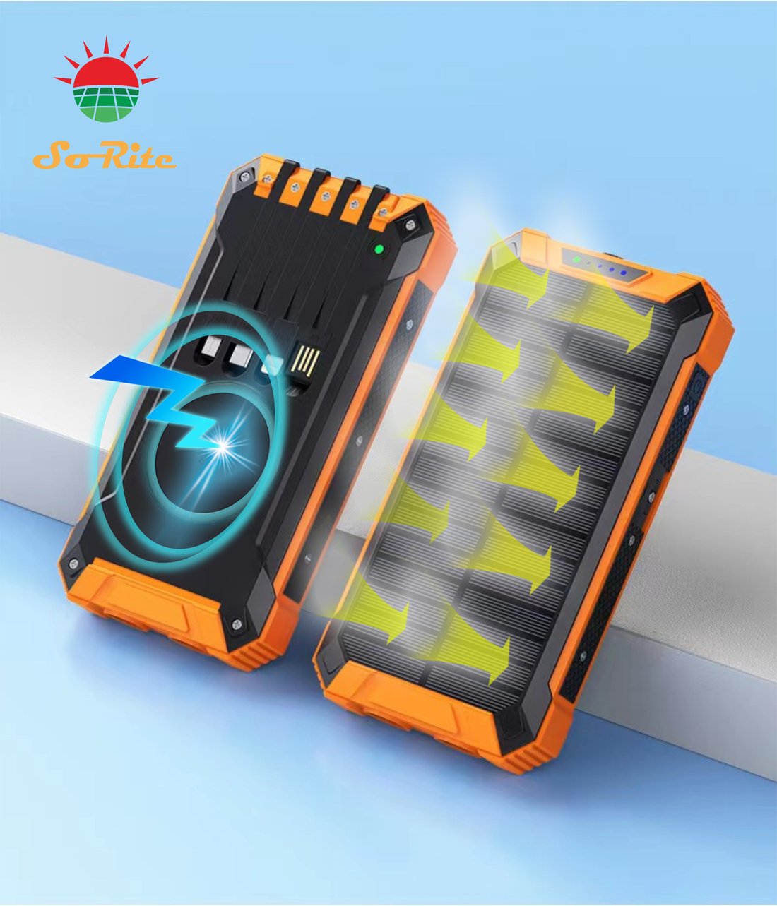 Wireless Charger Solar Power Bank Built-in Cables Waterproof/Shockproof