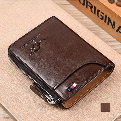 Men Wallet Zipper Genuine Leather Purse