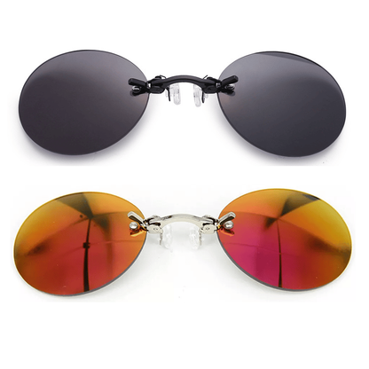 Ultralight Rimless Retro Round Clip On Nose Sunglasses