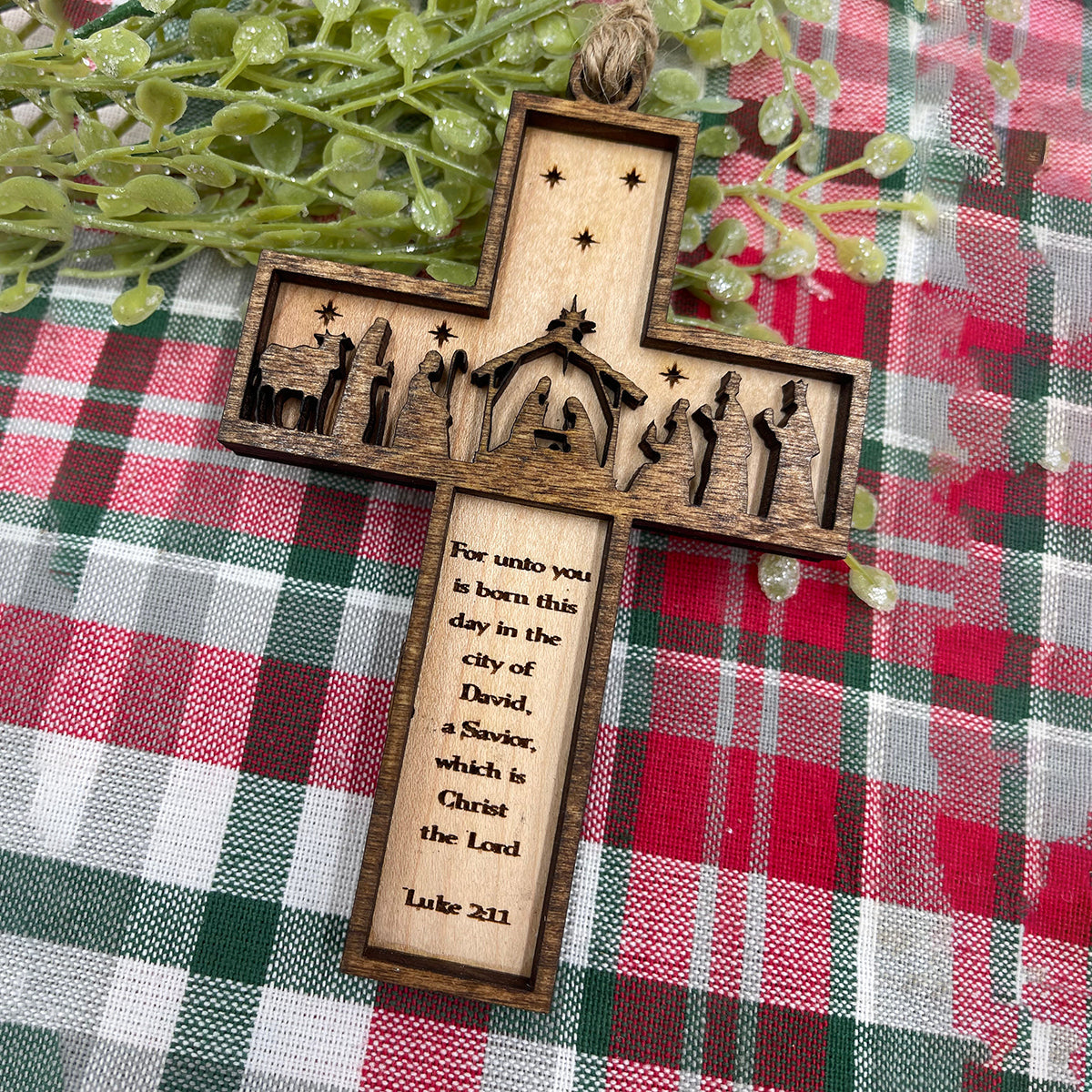 Nativity Cross Scripture Ornament - Religious Luke 2:11