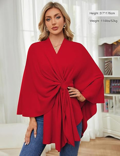 🔥Last 4 hours 57% OFF -Elegant Shawl Wraps Soft Open Front Poncho Sweater