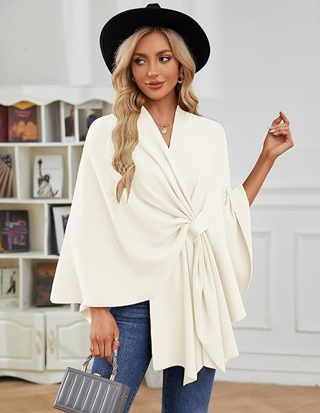 🔥Last 4 hours 57% OFF -Elegant Shawl Wraps Soft Open Front Poncho Sweater