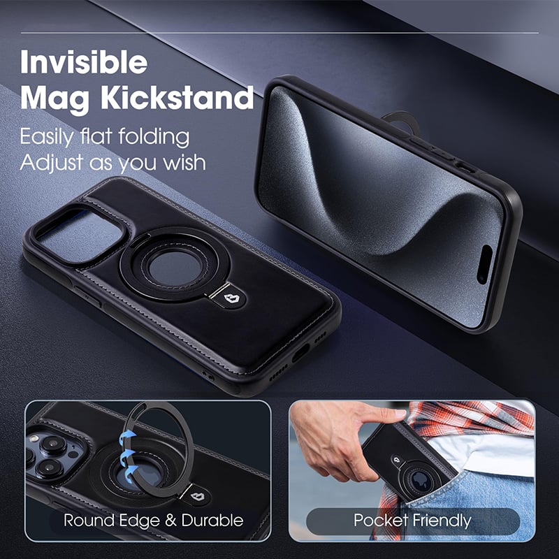 (🔥Last Day Promotion )🔥Full-Coverage Shockproof Leather Magnetic Stand iPhone Case
